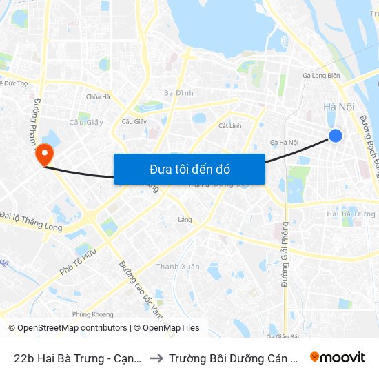 22b Hai Bà Trưng - Cạnh Tràng Tiền Plaza to Trường Bồi Dưỡng Cán Bộ Giáo Dục Hà Nội map