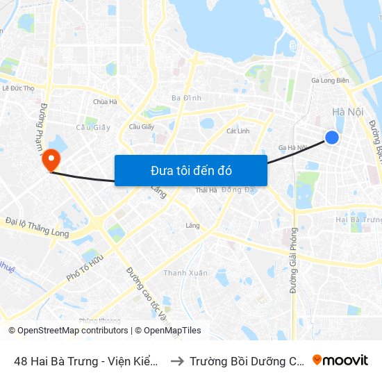 48 Hai Bà Trưng - Viện Kiểm Nghiệm Thuốc Trung Ương to Trường Bồi Dưỡng Cán Bộ Giáo Dục Hà Nội map