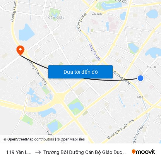 119 Yên Lãng to Trường Bồi Dưỡng Cán Bộ Giáo Dục Hà Nội map