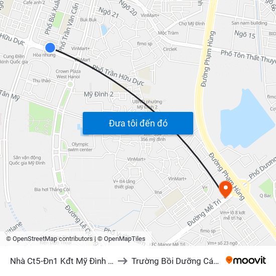 Nhà Ct5-Đn1 Kđt Mỹ Đình I - Đường Trần Hữu Dực to Trường Bồi Dưỡng Cán Bộ Giáo Dục Hà Nội map