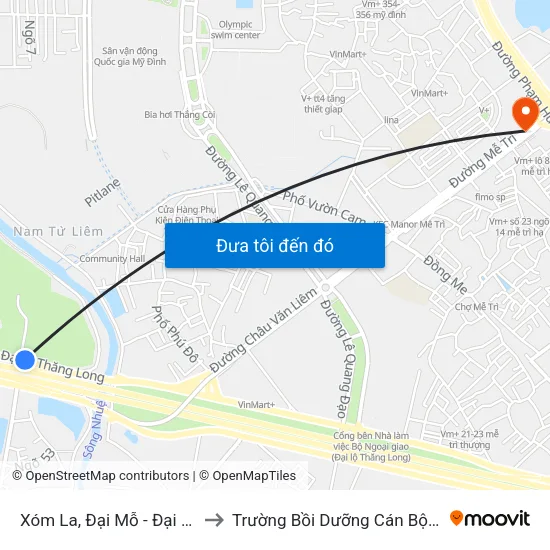 Xóm La, Đại Mỗ - Đại Lộ Thăng Long to Trường Bồi Dưỡng Cán Bộ Giáo Dục Hà Nội map