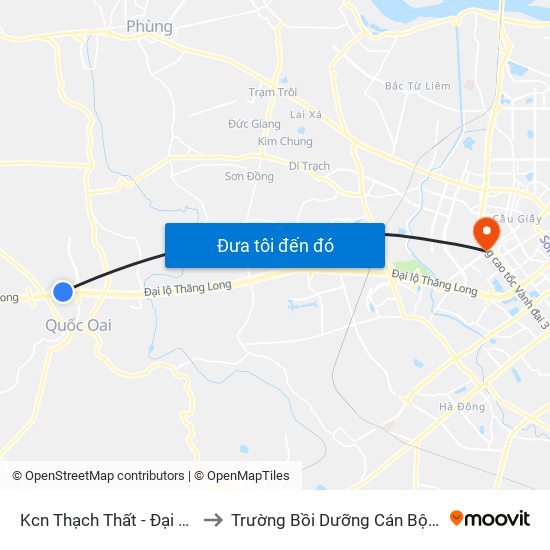 Kcn Thạch Thất - Đại Lộ Thăng Long to Trường Bồi Dưỡng Cán Bộ Giáo Dục Hà Nội map