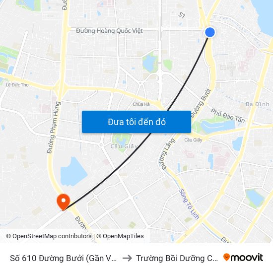 Số 610 Đường Bưởi (Gần Vòng Xuyến Hoàng Quốc Việt) to Trường Bồi Dưỡng Cán Bộ Giáo Dục Hà Nội map