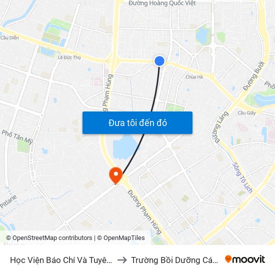 Học Viện Báo Chí Và Tuyên Truyền - 36 Xuân Thủy to Trường Bồi Dưỡng Cán Bộ Giáo Dục Hà Nội map