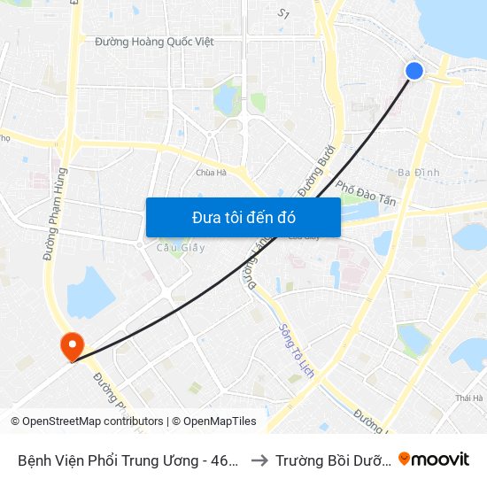 Bệnh Viện Phổi Trung Ương - 463 Hoàng Hoa Thám (Đối Diện 410 Hoàng Hoa Thám) to Trường Bồi Dưỡng Cán Bộ Giáo Dục Hà Nội map