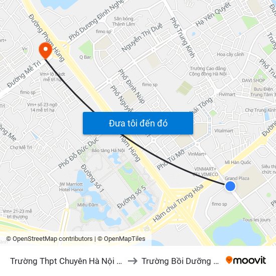 Trường Thpt Chuyên Hà Nội - Amsterdam (Hoàng Minh Giám) to Trường Bồi Dưỡng Cán Bộ Giáo Dục Hà Nội map