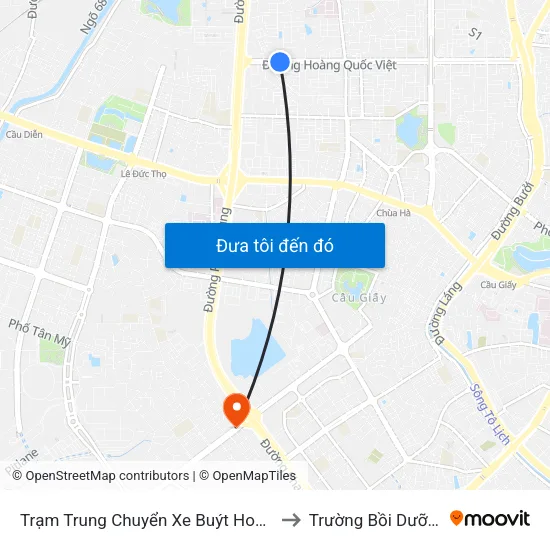 Trạm Trung Chuyển Xe Buýt Hoàng Quốc Việt (Cột Sau) - Chiều Đi Phạm Văn Đồng to Trường Bồi Dưỡng Cán Bộ Giáo Dục Hà Nội map