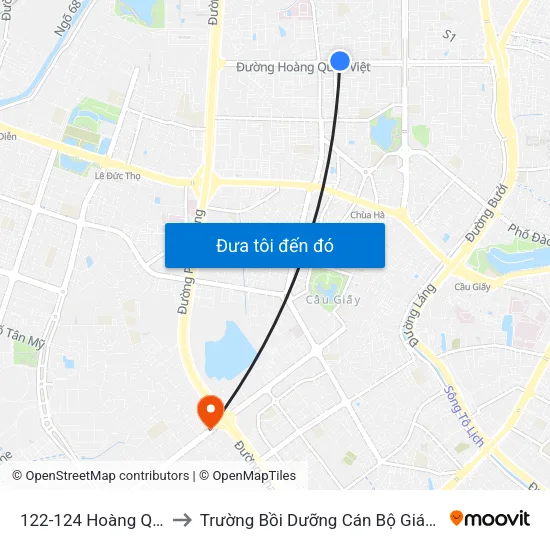 122-124 Hoàng Quốc Việt to Trường Bồi Dưỡng Cán Bộ Giáo Dục Hà Nội map