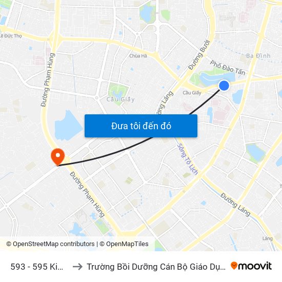 593 - 595 Kim Mã to Trường Bồi Dưỡng Cán Bộ Giáo Dục Hà Nội map