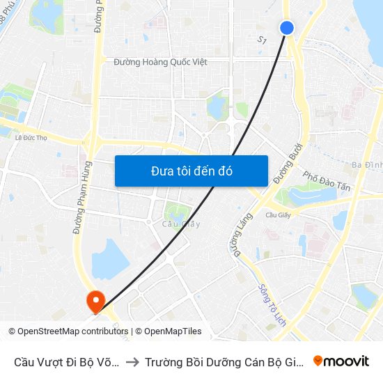 Cầu Vượt Đi Bộ  Võ Chí Công to Trường Bồi Dưỡng Cán Bộ Giáo Dục Hà Nội map