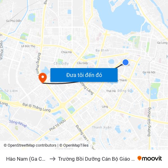 Hào Nam (Ga Cát Linh) to Trường Bồi Dưỡng Cán Bộ Giáo Dục Hà Nội map