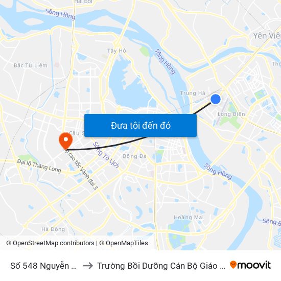 Số 548 Nguyễn Văn Cừ to Trường Bồi Dưỡng Cán Bộ Giáo Dục Hà Nội map