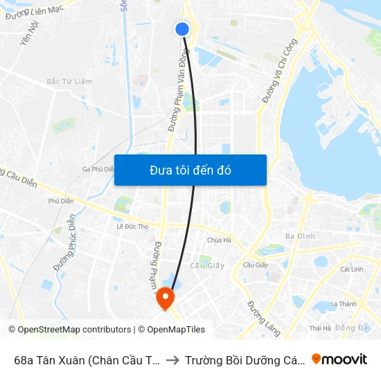 68a Tân Xuân (Chân Cầu Thăng Long) - Bắc Từ Liêm to Trường Bồi Dưỡng Cán Bộ Giáo Dục Hà Nội map