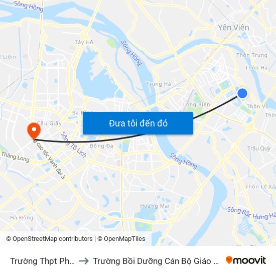 Trường Thpt Phúc Lợi to Trường Bồi Dưỡng Cán Bộ Giáo Dục Hà Nội map