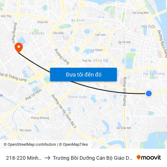 218-220 Minh Khai to Trường Bồi Dưỡng Cán Bộ Giáo Dục Hà Nội map