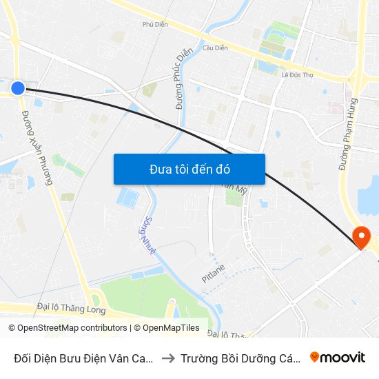 Đối Diện Bưu Điện Vân Canh - Xuân Phương (Tl70) to Trường Bồi Dưỡng Cán Bộ Giáo Dục Hà Nội map