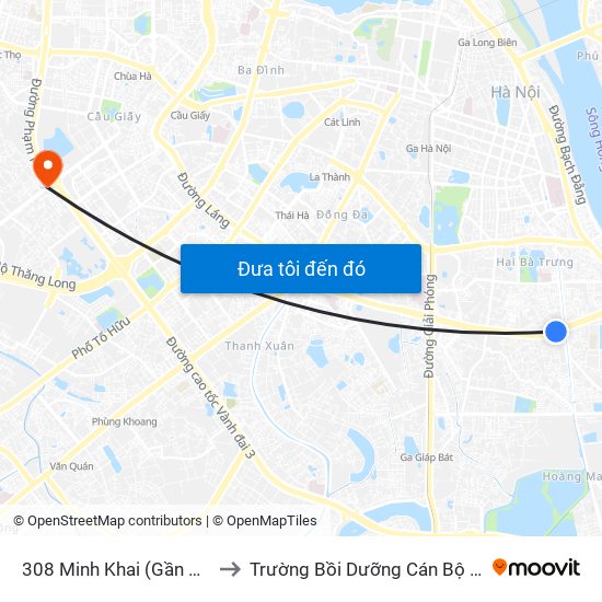 308 Minh Khai (Gần Cầu Mai Động) to Trường Bồi Dưỡng Cán Bộ Giáo Dục Hà Nội map