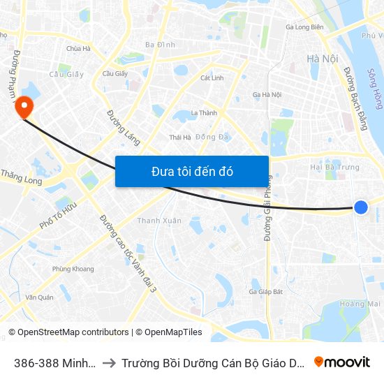 386-388 Minh Khai to Trường Bồi Dưỡng Cán Bộ Giáo Dục Hà Nội map