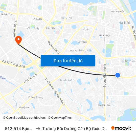 512-514 Bạch Mai to Trường Bồi Dưỡng Cán Bộ Giáo Dục Hà Nội map