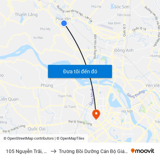 105 Nguyễn Trãi, Phúc Yên to Trường Bồi Dưỡng Cán Bộ Giáo Dục Hà Nội map