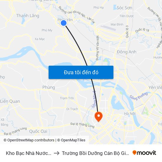 Kho Bạc Nhà Nước Phúc Yên to Trường Bồi Dưỡng Cán Bộ Giáo Dục Hà Nội map