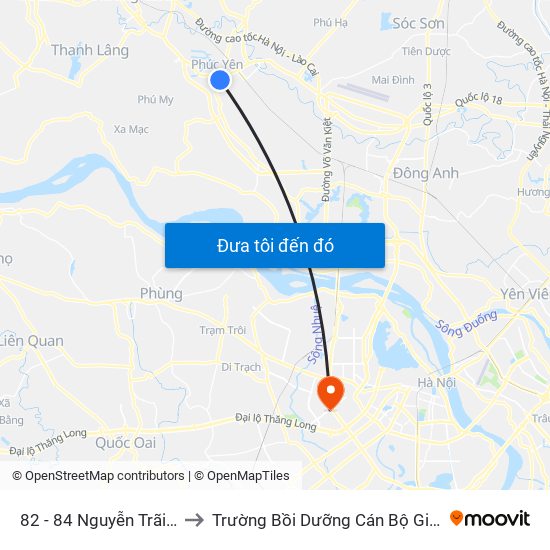 82 - 84 Nguyễn Trãi, Phúc Yên to Trường Bồi Dưỡng Cán Bộ Giáo Dục Hà Nội map