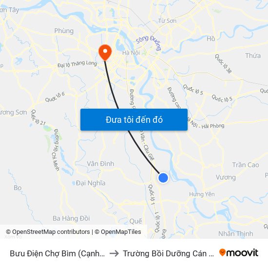 Bưu Điện Chợ Bìm (Cạnh Tường Rào) - Dt428 to Trường Bồi Dưỡng Cán Bộ Giáo Dục Hà Nội map