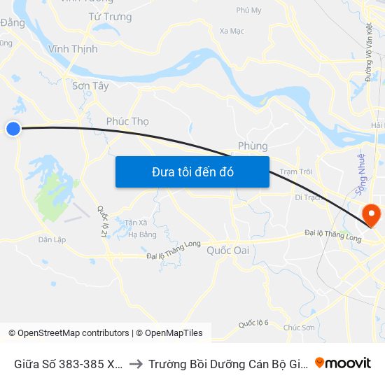 Giữa Số 383-385 Xuân Khanh to Trường Bồi Dưỡng Cán Bộ Giáo Dục Hà Nội map