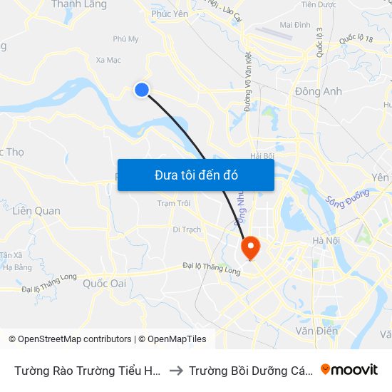 Tường Rào Trường Tiểu Học Thạch Đà B - Thạch Đà to Trường Bồi Dưỡng Cán Bộ Giáo Dục Hà Nội map