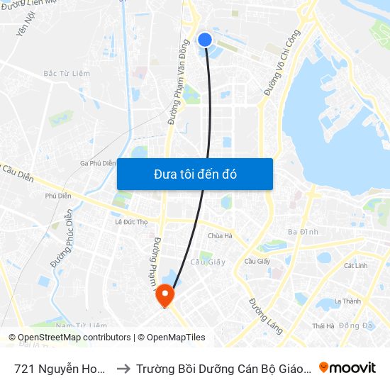 721 Nguyễn Hoàng Tôn to Trường Bồi Dưỡng Cán Bộ Giáo Dục Hà Nội map