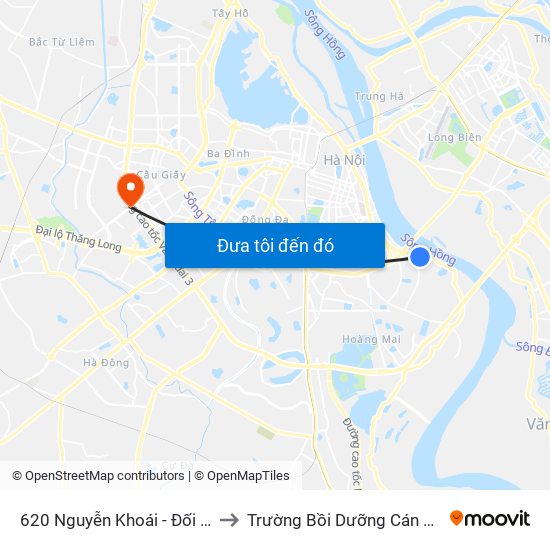 620 Nguyễn Khoái - Đối Diện Dốc Đoàn Kết to Trường Bồi Dưỡng Cán Bộ Giáo Dục Hà Nội map