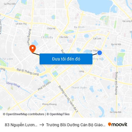 83 Nguyễn Lương Bằng to Trường Bồi Dưỡng Cán Bộ Giáo Dục Hà Nội map