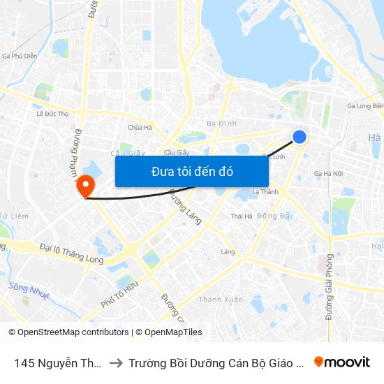 145 Nguyễn Thái Học to Trường Bồi Dưỡng Cán Bộ Giáo Dục Hà Nội map