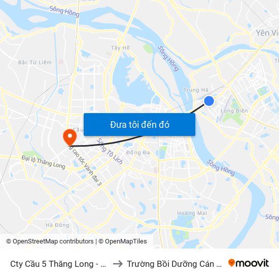 Cty Cầu 5 Thăng Long - 307 Nguyễn Văn Cừ to Trường Bồi Dưỡng Cán Bộ Giáo Dục Hà Nội map