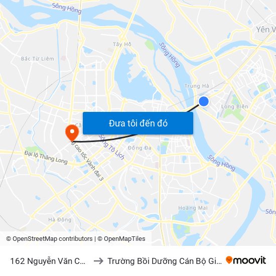 162 Nguyễn Văn Cừ (Cột Sau) to Trường Bồi Dưỡng Cán Bộ Giáo Dục Hà Nội map