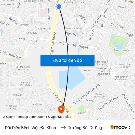 Nhà Máy Nước Mai Dịch - Phạm Hùng to Trường Bồi Dưỡng Cán Bộ Giáo Dục Hà Nội map