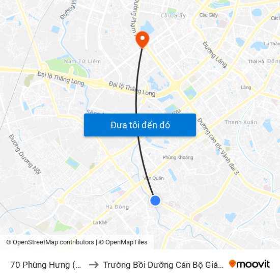 70 Phùng Hưng (Hà Đông) to Trường Bồi Dưỡng Cán Bộ Giáo Dục Hà Nội map