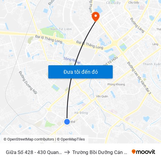 Giữa Số 428 - 430 Quang Trung (Hà Đông) to Trường Bồi Dưỡng Cán Bộ Giáo Dục Hà Nội map