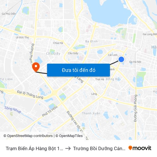 Trạm Biến Áp Hàng Bột 1 - 107 Tôn Đức Thắng to Trường Bồi Dưỡng Cán Bộ Giáo Dục Hà Nội map