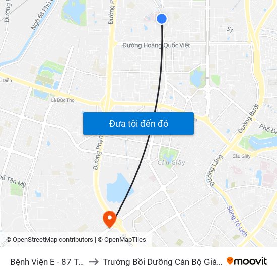 Bệnh Viện E - 87 Trần Cung to Trường Bồi Dưỡng Cán Bộ Giáo Dục Hà Nội map