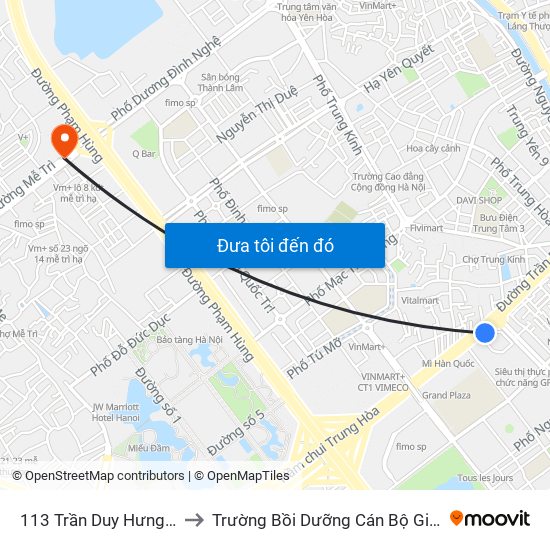 113 Trần Duy Hưng - Bộ Khcn to Trường Bồi Dưỡng Cán Bộ Giáo Dục Hà Nội map