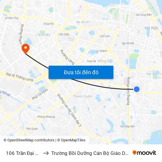 106 Trần Đại Nghĩa to Trường Bồi Dưỡng Cán Bộ Giáo Dục Hà Nội map