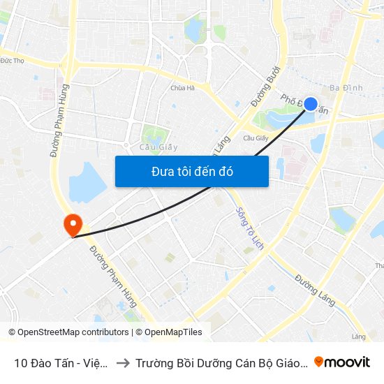 10 Đào Tấn - Viện Vật Lý to Trường Bồi Dưỡng Cán Bộ Giáo Dục Hà Nội map