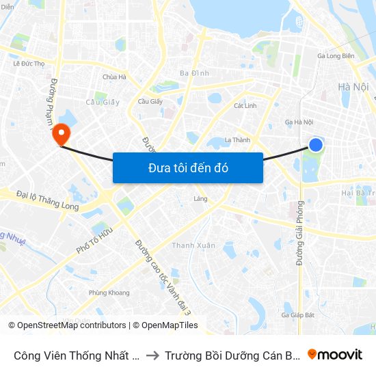 Công Viên Thống Nhất - Trần Nhân Tông to Trường Bồi Dưỡng Cán Bộ Giáo Dục Hà Nội map