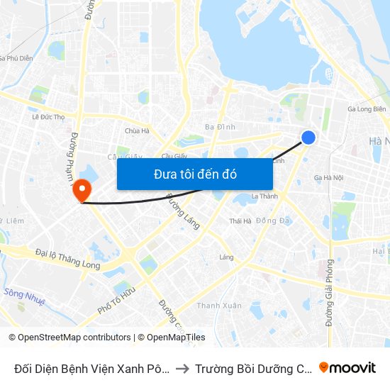 Đối Diện Bệnh Viện Xanh Pôn - 60 Trần Phú (Bộ Tư Pháp) to Trường Bồi Dưỡng Cán Bộ Giáo Dục Hà Nội map