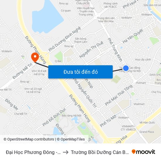 Đại Học Phương Đông - 201b Trung Kinh to Trường Bồi Dưỡng Cán Bộ Giáo Dục Hà Nội map