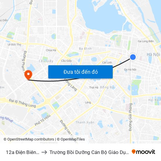 12a Điện Biên Phủ to Trường Bồi Dưỡng Cán Bộ Giáo Dục Hà Nội map