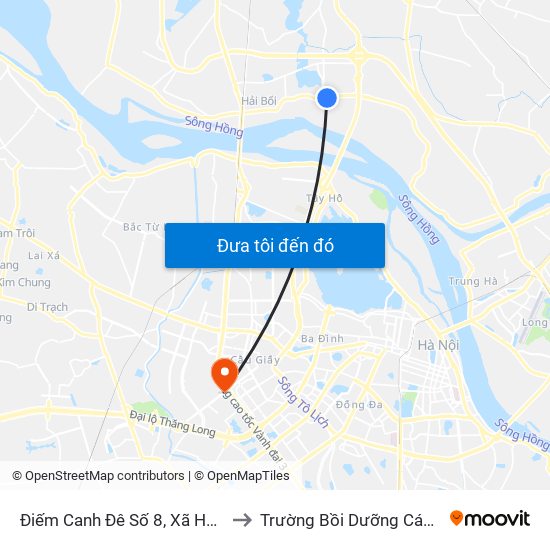 Điếm Canh Đê Số 8, Xã Hải Bối-Đê Tả Sông Hồng to Trường Bồi Dưỡng Cán Bộ Giáo Dục Hà Nội map