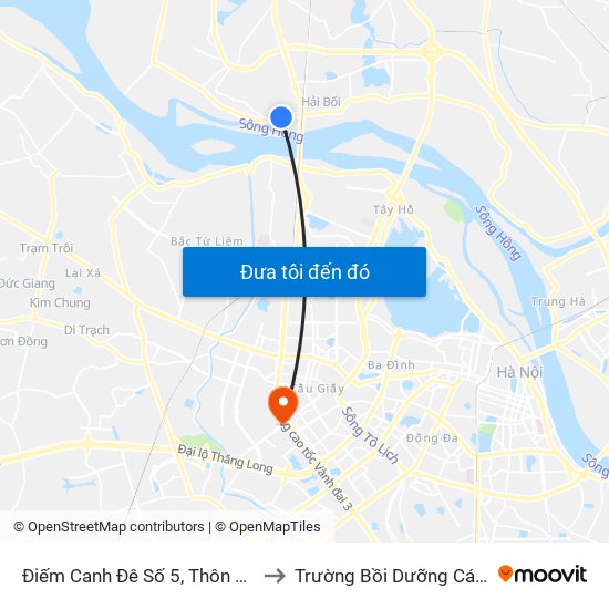 Điếm Canh Đê Số 5, Thôn Võng La-Đê Tả Sông Hồng to Trường Bồi Dưỡng Cán Bộ Giáo Dục Hà Nội map