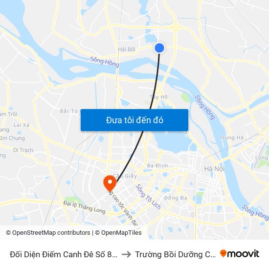 Đối Diện Điếm Canh Đê Số 8, Xã Hải Bối-Đê Tả Sông Hồng to Trường Bồi Dưỡng Cán Bộ Giáo Dục Hà Nội map